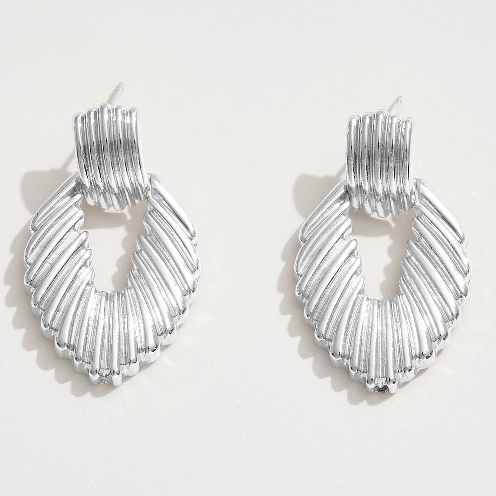 14K Gold Dipped Ribbed Teardrop Doorknocker Earrings