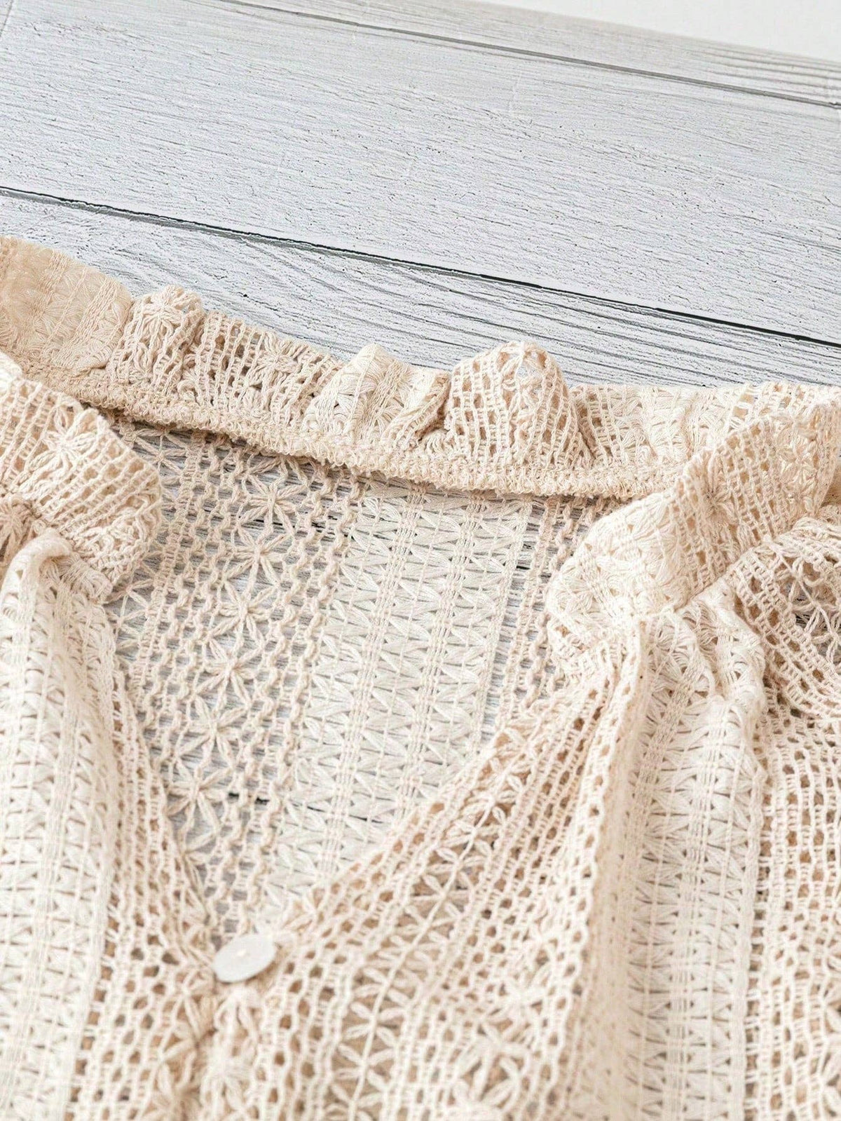 Hollow Knit V Neck Button Front Lace Blouse for Women