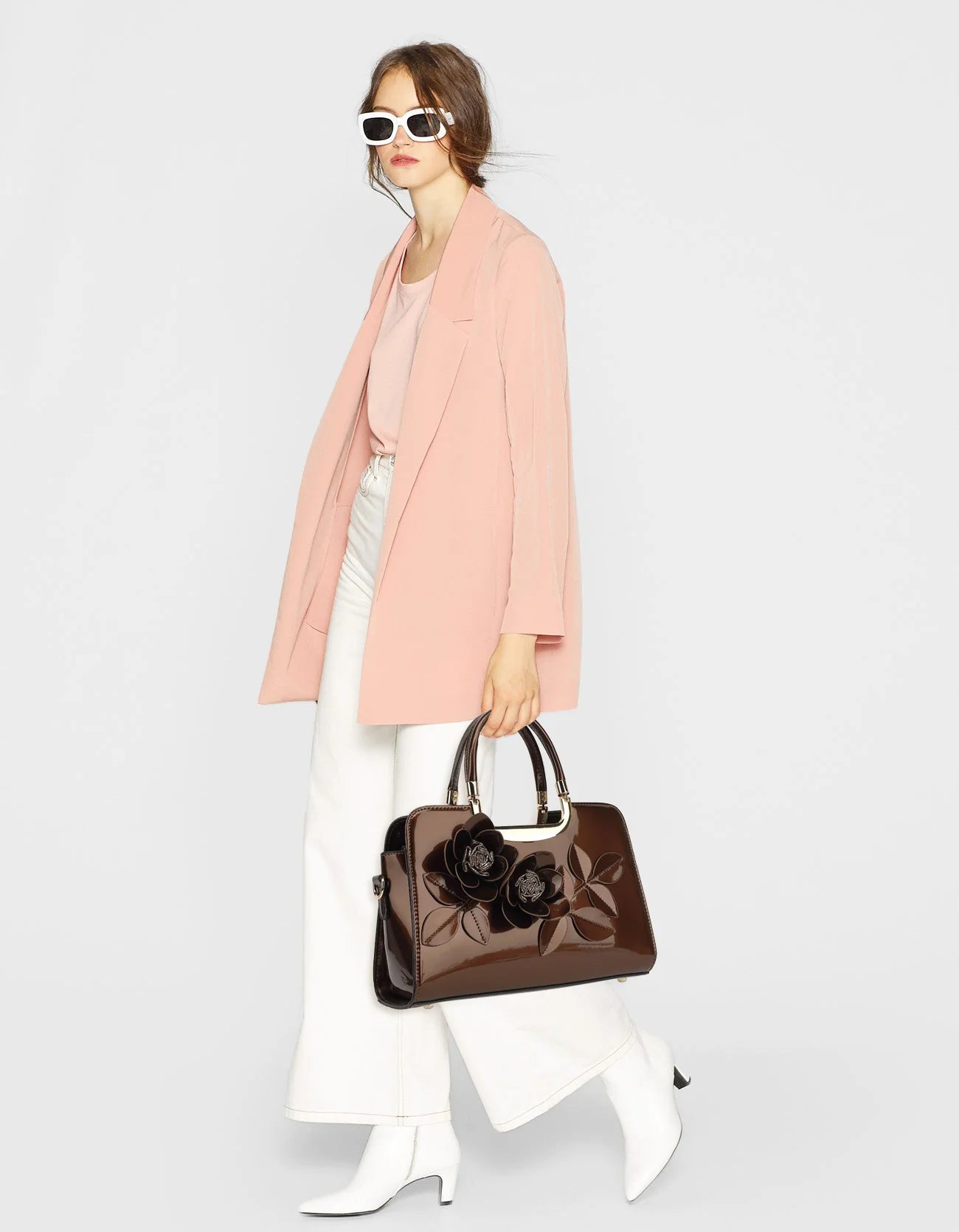 FLORAL PATENT LEATHER SATCHEL