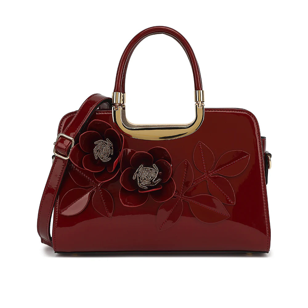 FLORAL PATENT LEATHER SATCHEL
