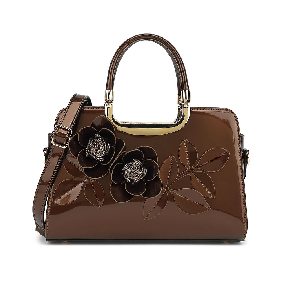 FLORAL PATENT LEATHER SATCHEL
