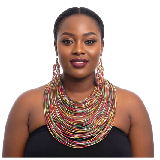 Rope Layered Necklace & Earrings Set Multi Color