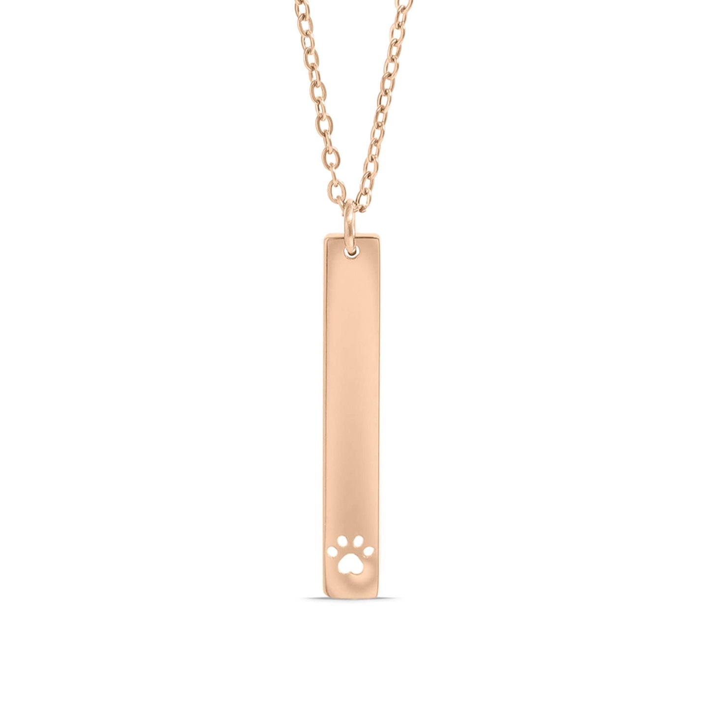 Paw Print Cutout Vertical Bar Necklace - Engravable