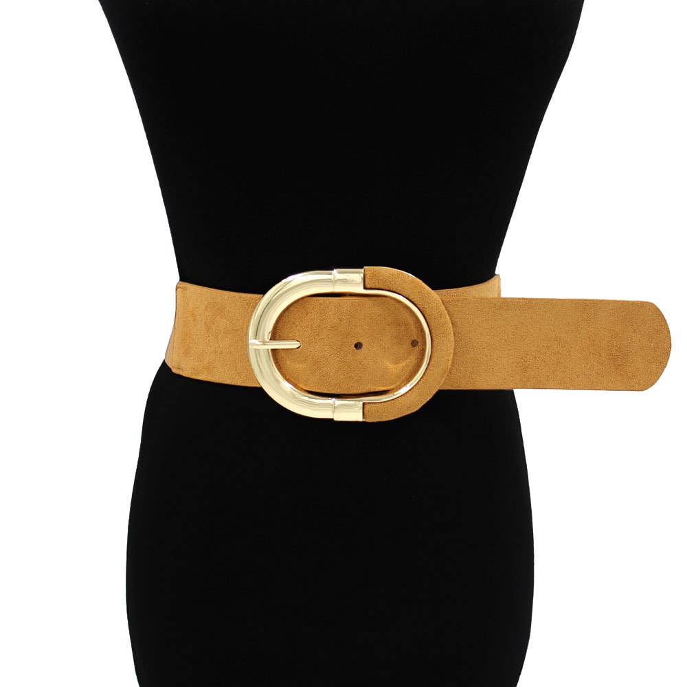 Wide Oval Buckle Accent Waist Elastic Belt
