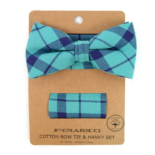 Plaid   Cotton Bow Tie & Pocket Square