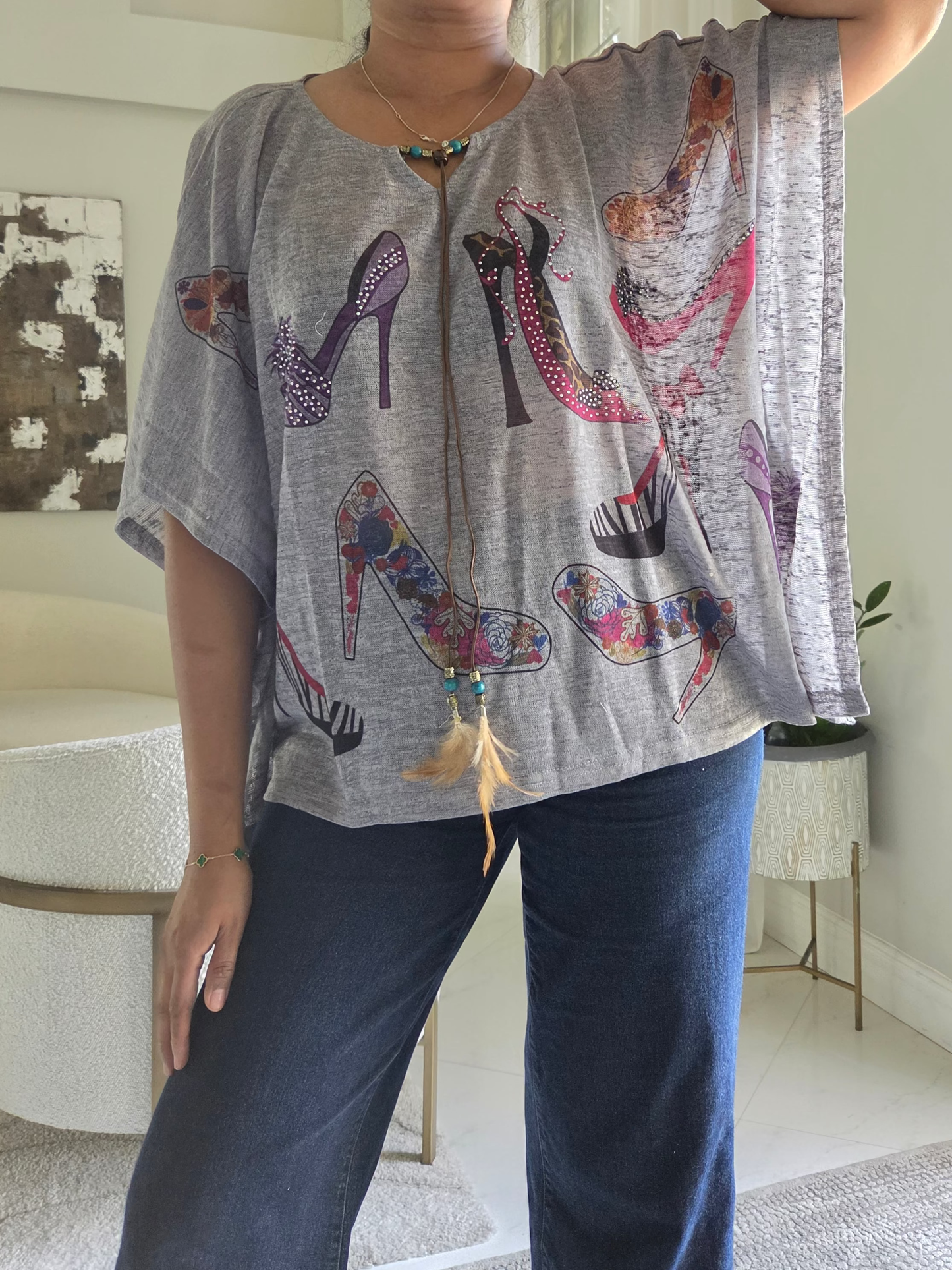 Glitzy Heels Printed Poncho Top