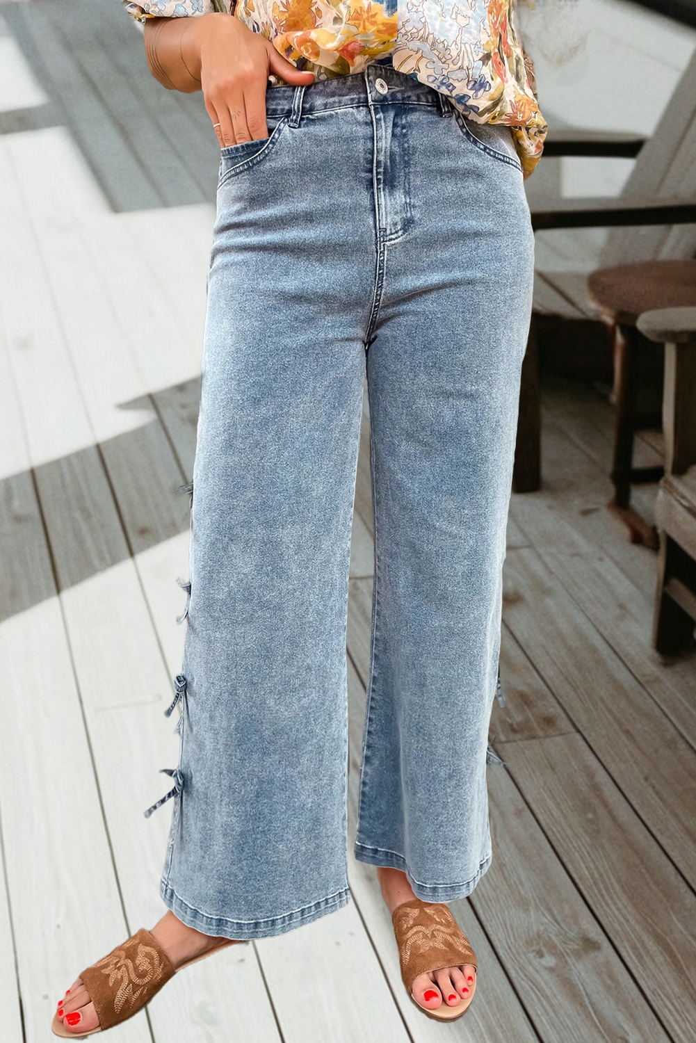 Charming Bow Detail Straight Leg Jeans