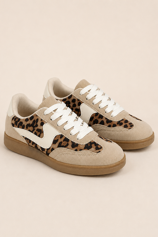 Leopard/Gold Lace Up Womens Sneaker