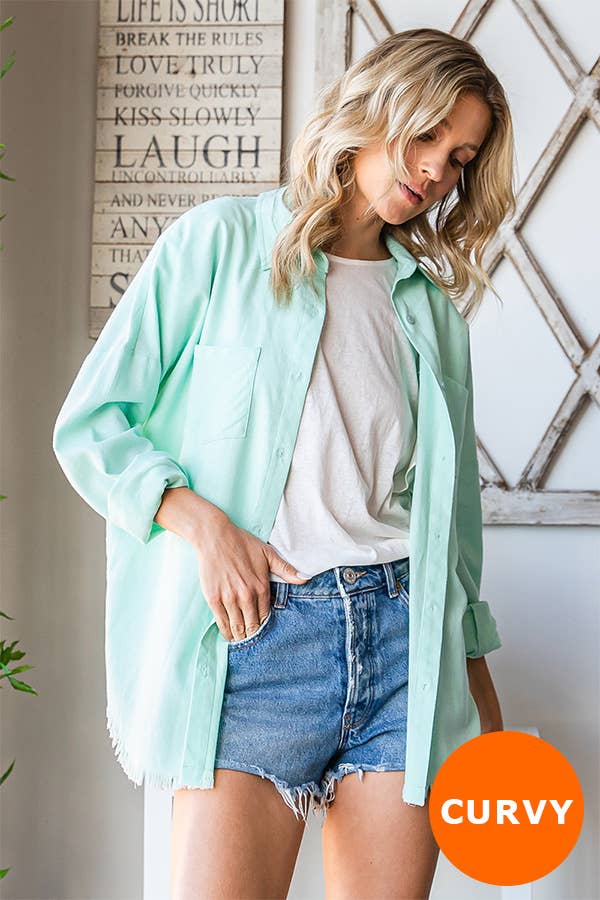 COTTON BLEND LONG SLEEVE BUTTON DOWN PLUS SIZE