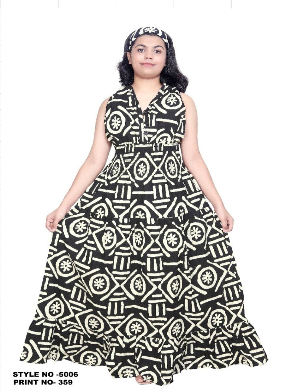 Long Smocked Dress With Scarf 5005-359