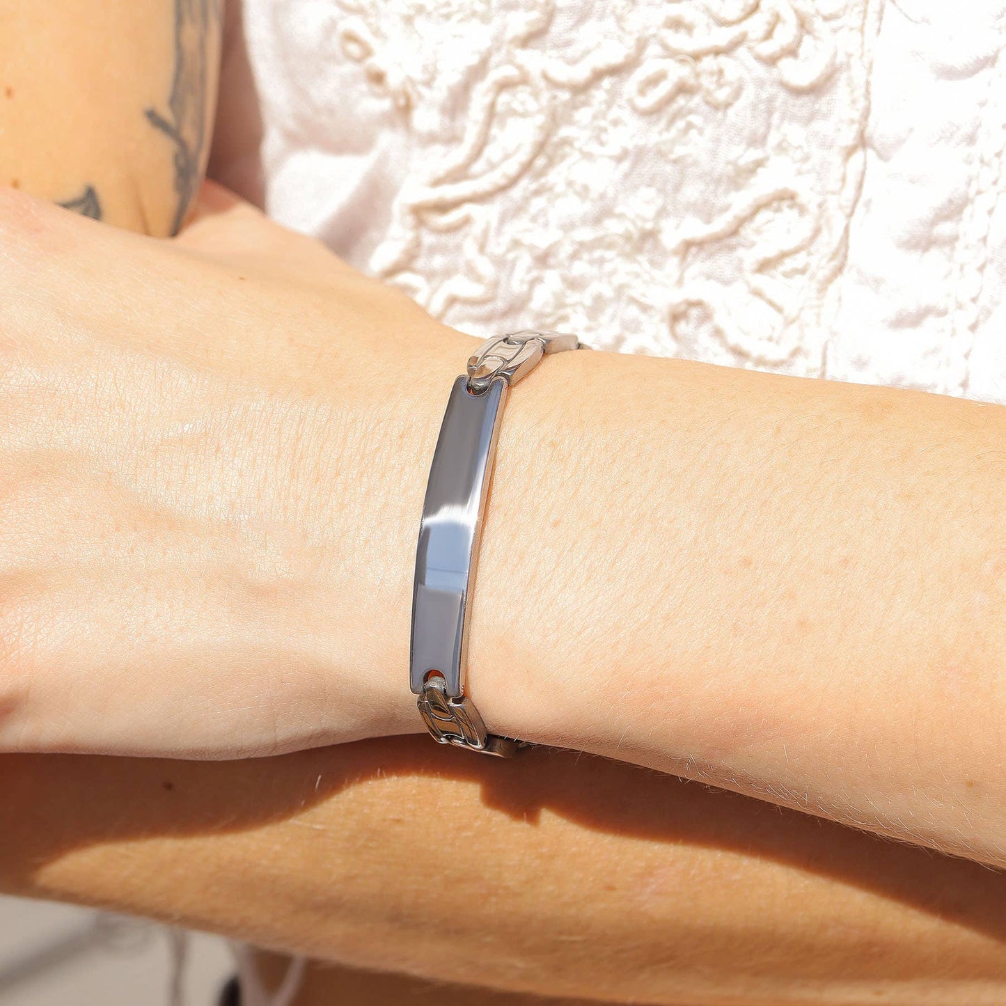 Stainless Steel Engravable Rectangle ID Bracelet for Men