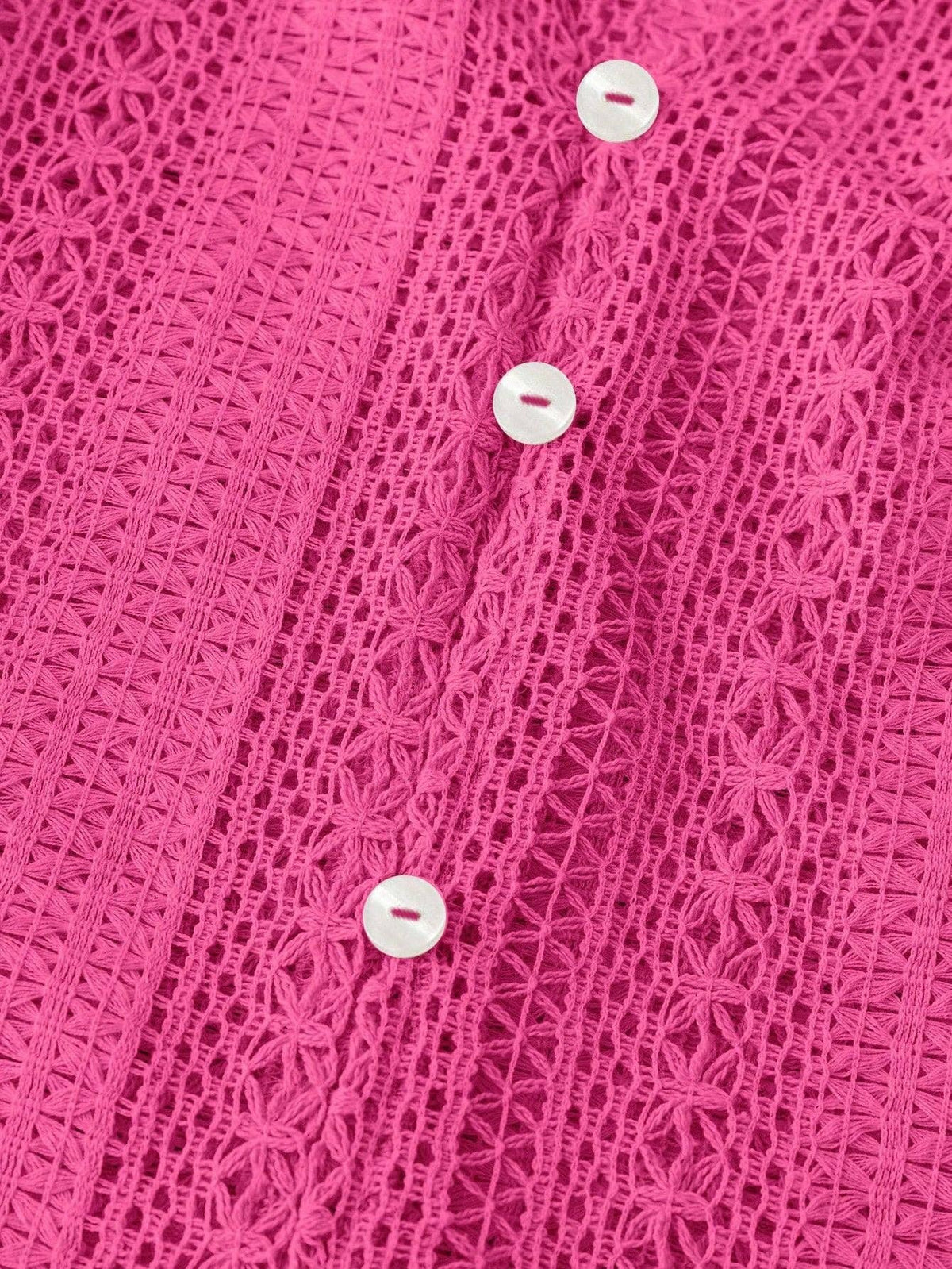 Hollow Knit V Neck Button Front Lace Blouse for Women