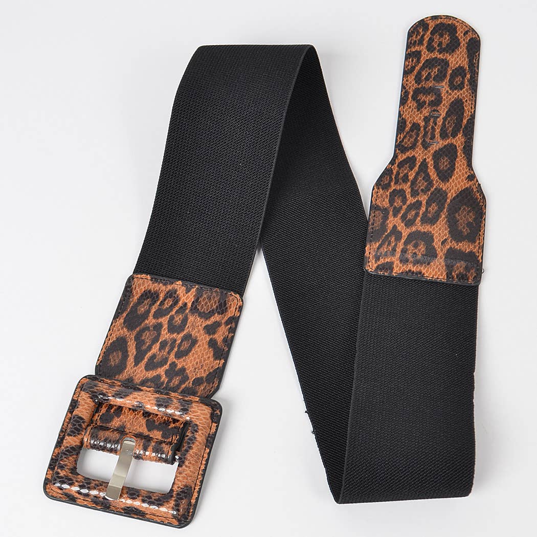 Leopard Faux leather Plus Size Elastic Belt