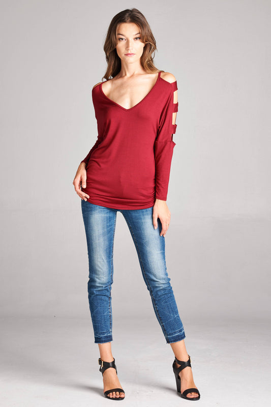 Strap Detail Long Cold Sleeves Tops