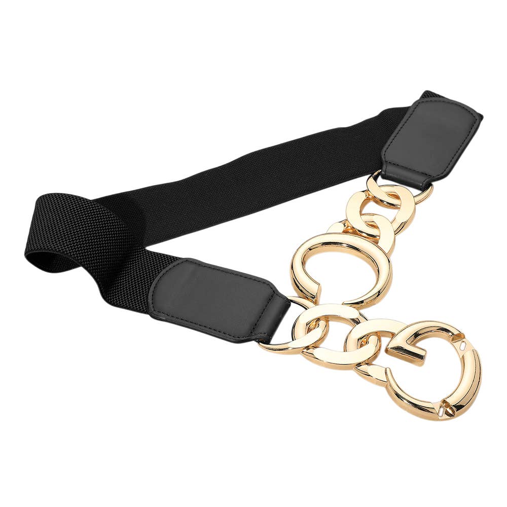 Double Metal Ring Chain Buckle Accent Elastic Waist Belt