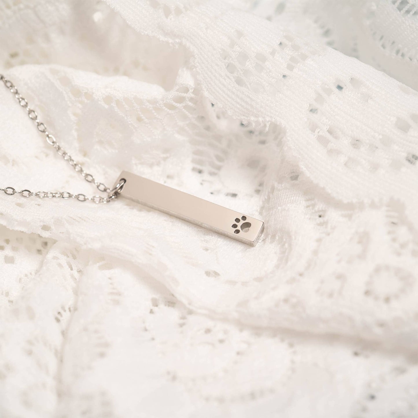 Paw Print Cutout Vertical Bar Necklace - Engravable