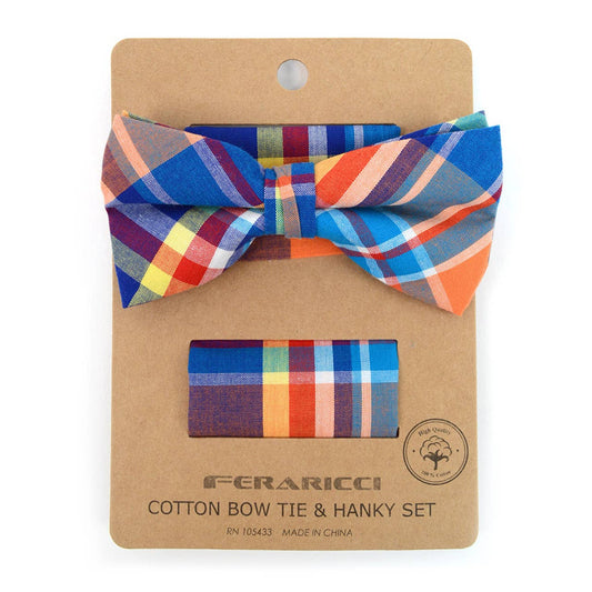 Men's Vivid Color Plaid Bow Tie & Pocket Square