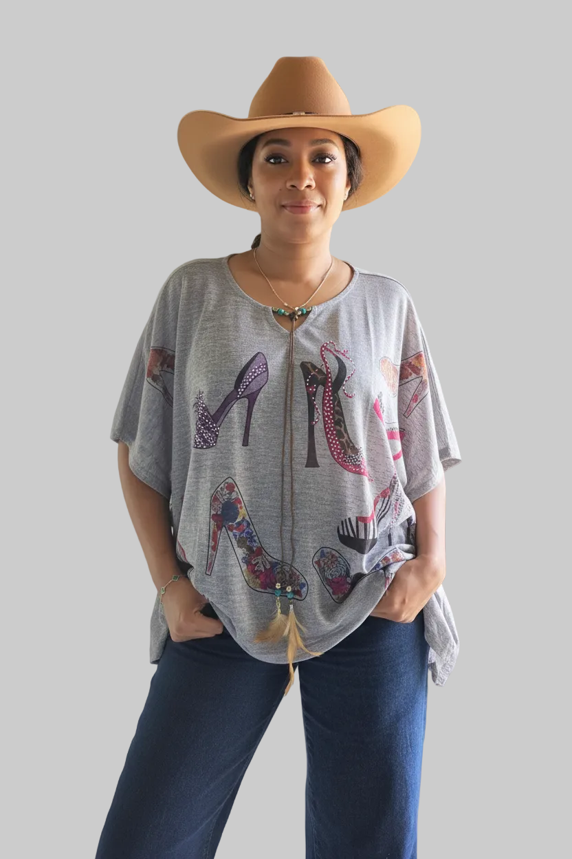Glitzy Heels Printed Poncho Top