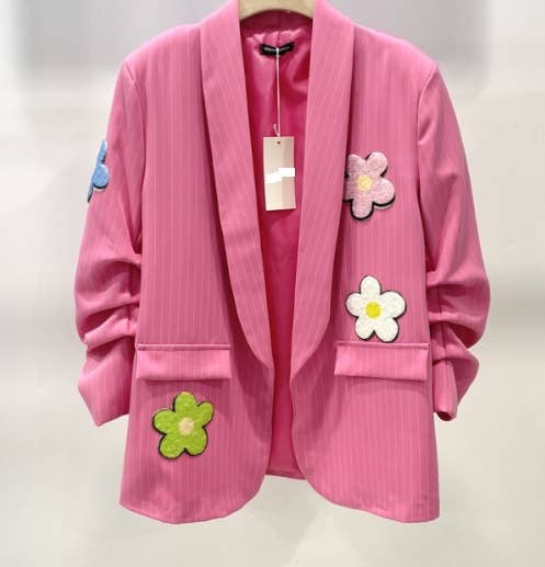 Barbie Pink Italian Striped 3D Floral Blazer