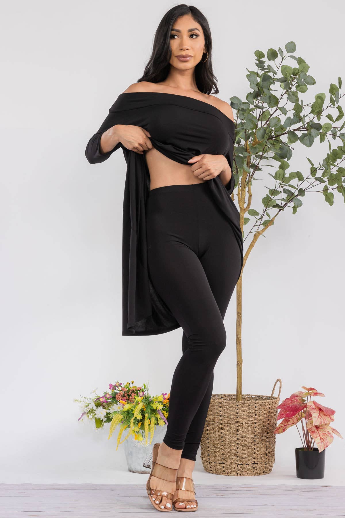 Plus 2 PC Off Shoulder Top and Legging Set