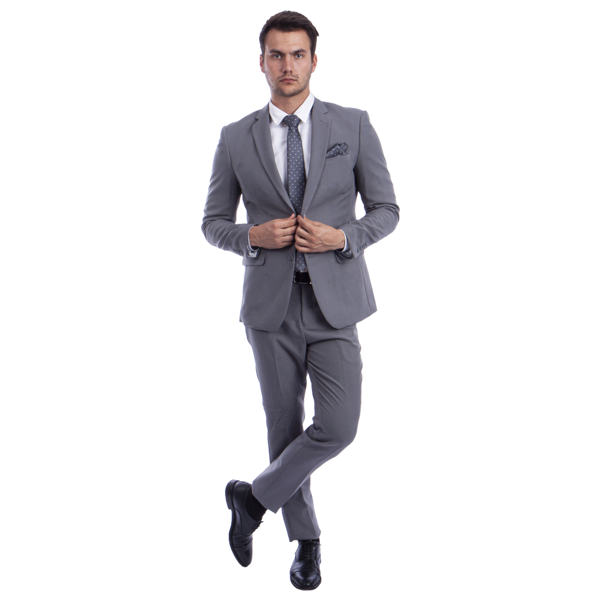 Light Grey Polyester Hybrid Fit Mens Suit 2pc by Vitto