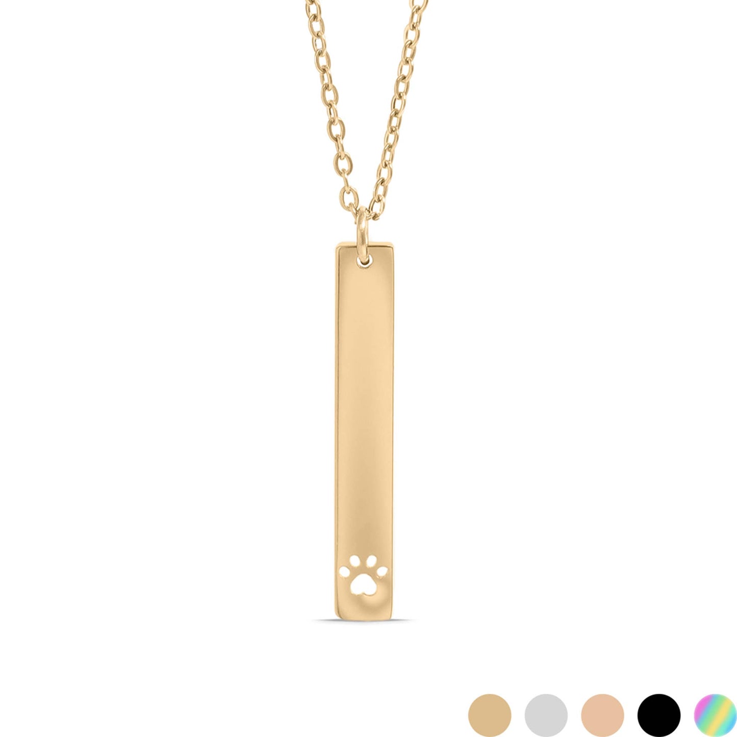 Paw Print Cutout Vertical Bar Necklace - Engravable