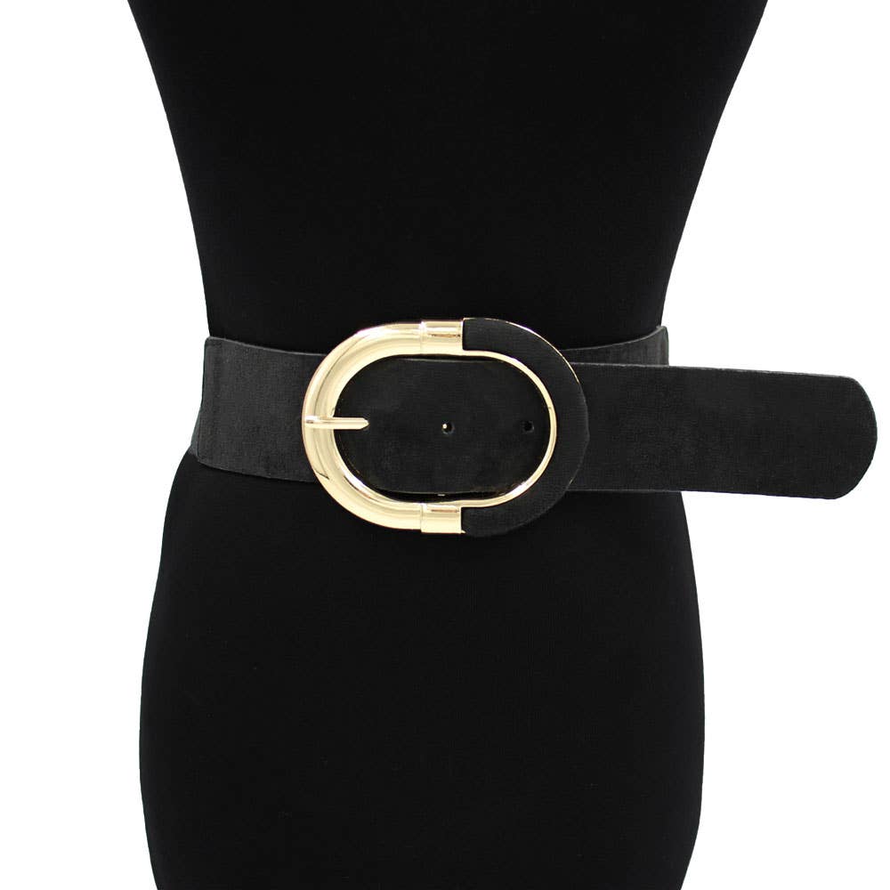 Wide Oval Buckle Accent Waist Elastic Belt