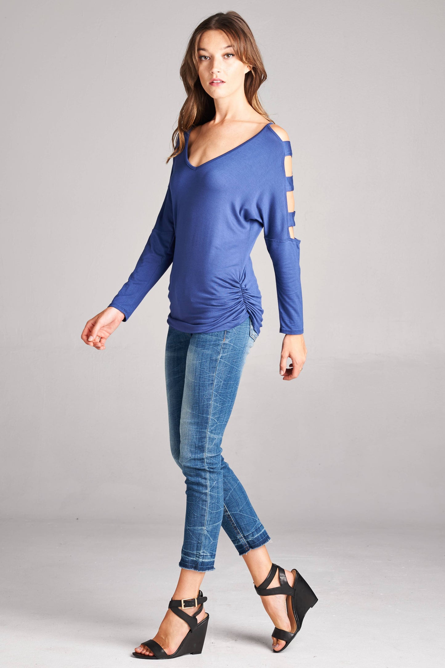 Strap Detail Long Cold Sleeves Tops