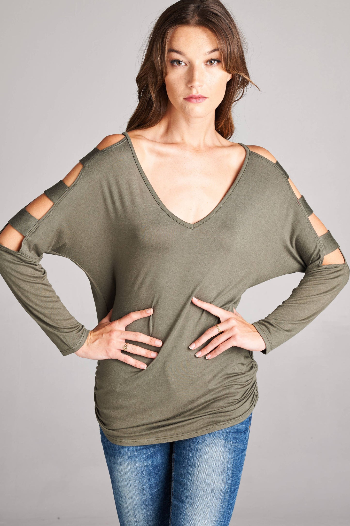 Strap Detail Long Cold Sleeves Tops