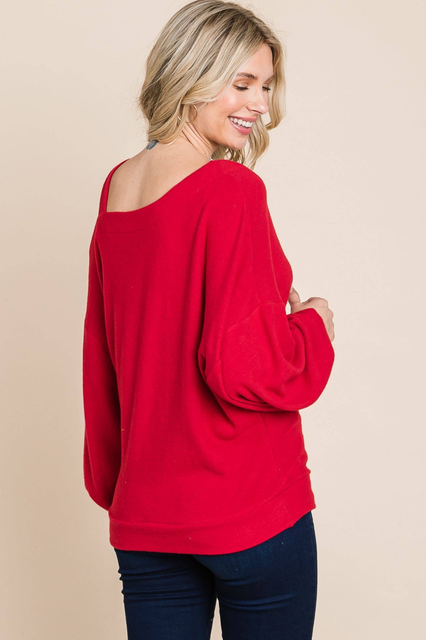 Solid Hacci Brush Cold Shoulder Top