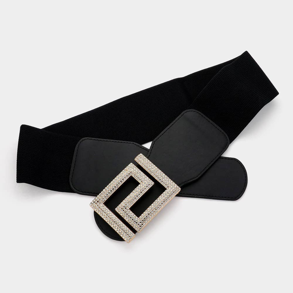 Rhinestone Paved Abstract Buckle Elastic Belt