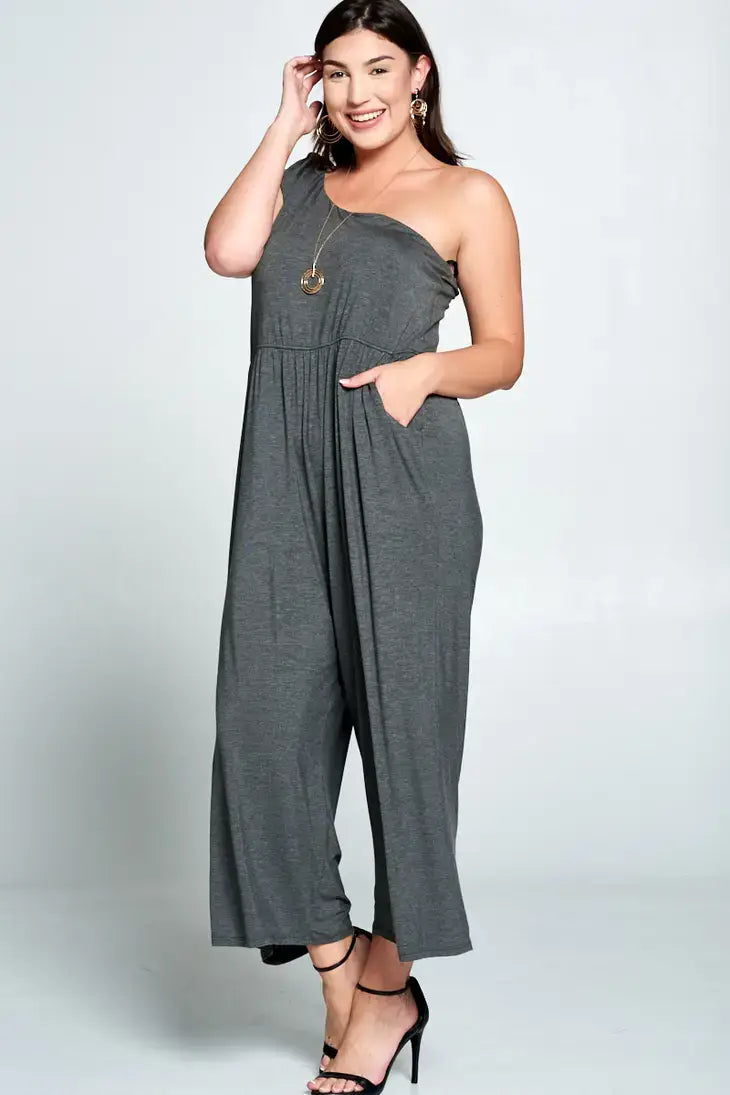 Plus Size Charcoal One Shoulder Jumpsuit