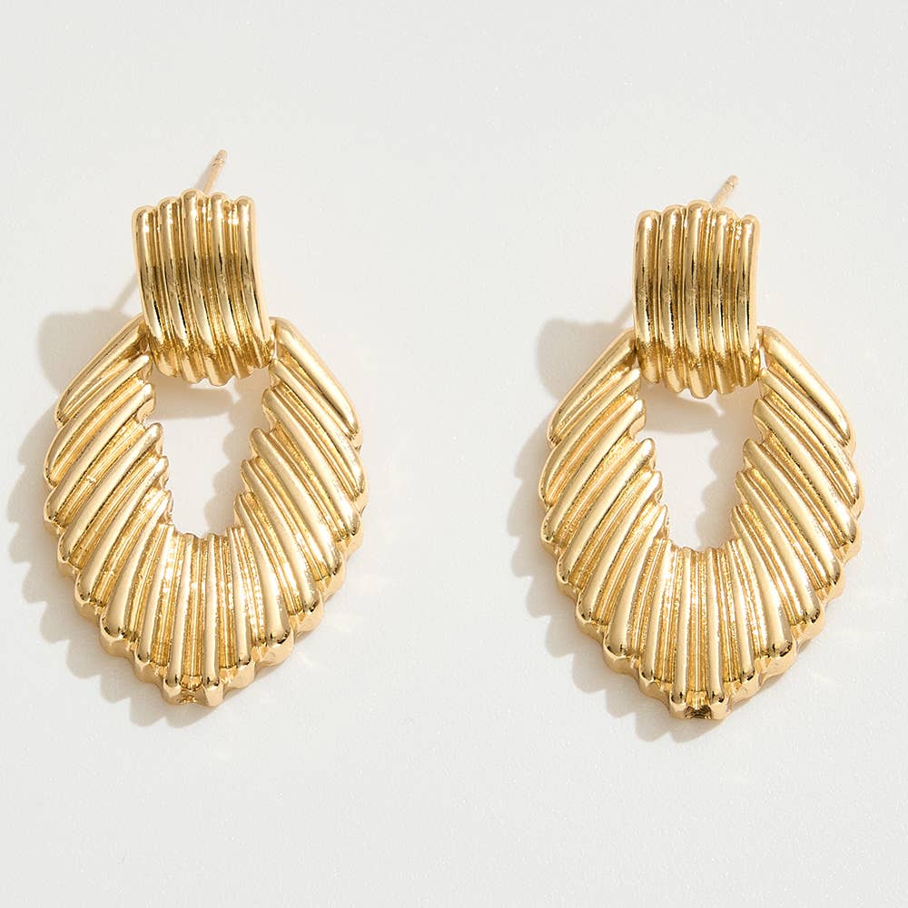 14K Gold Dipped Ribbed Teardrop Doorknocker Earrings