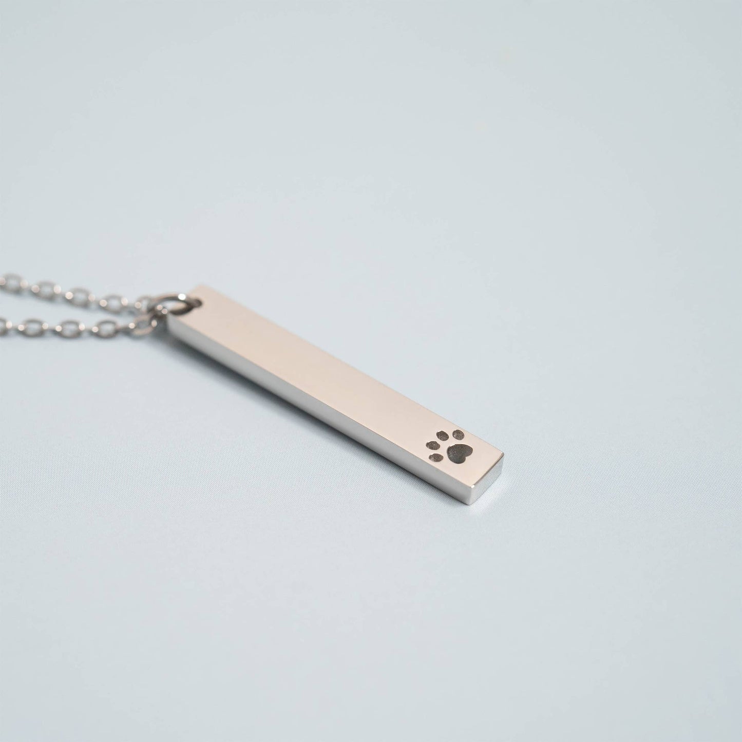 Paw Print Cutout Vertical Bar Necklace - Engravable