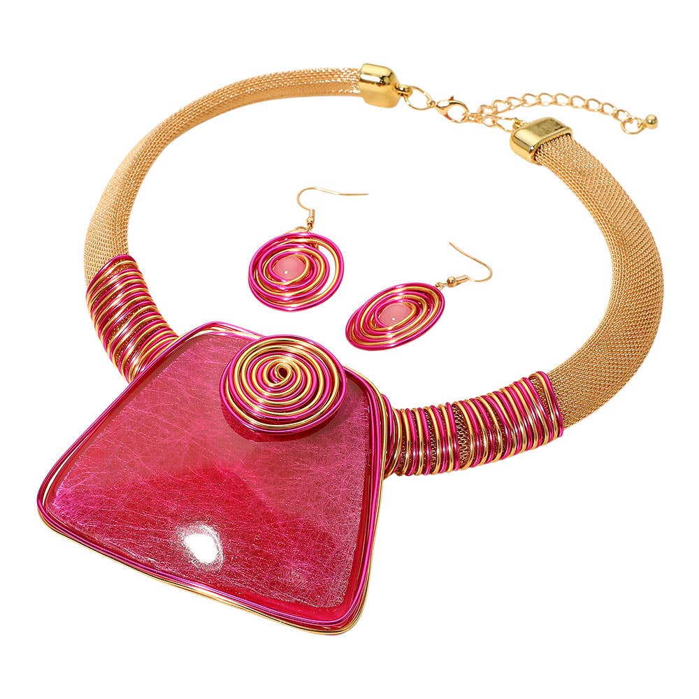 Bold Resin Geometric Pendant Accent Statement Necklace