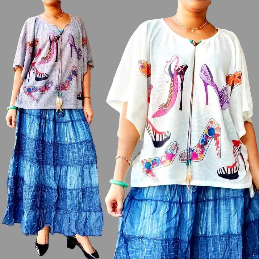 Glitzy Heels Printed Poncho Top
