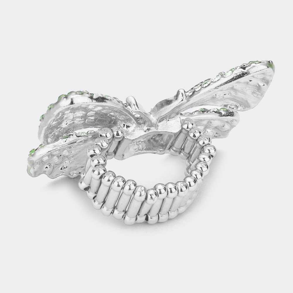 Rhinestone Embellished Metal Butterfly Stretch Ring