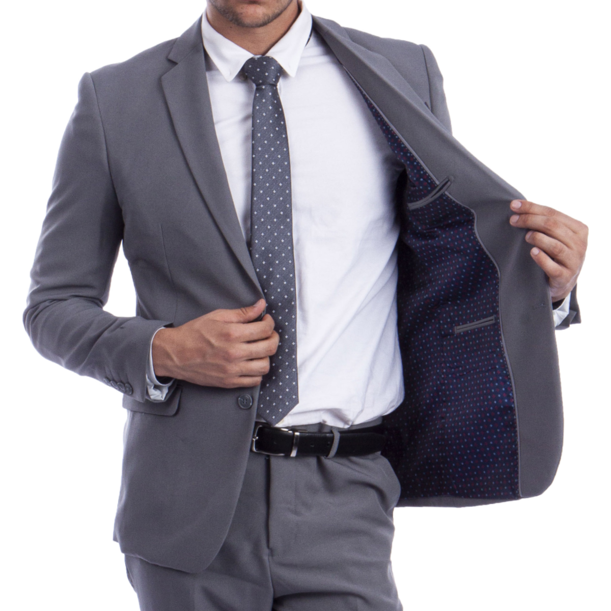 Light Grey Polyester Hybrid Fit Mens Suit 2pc by Vitto