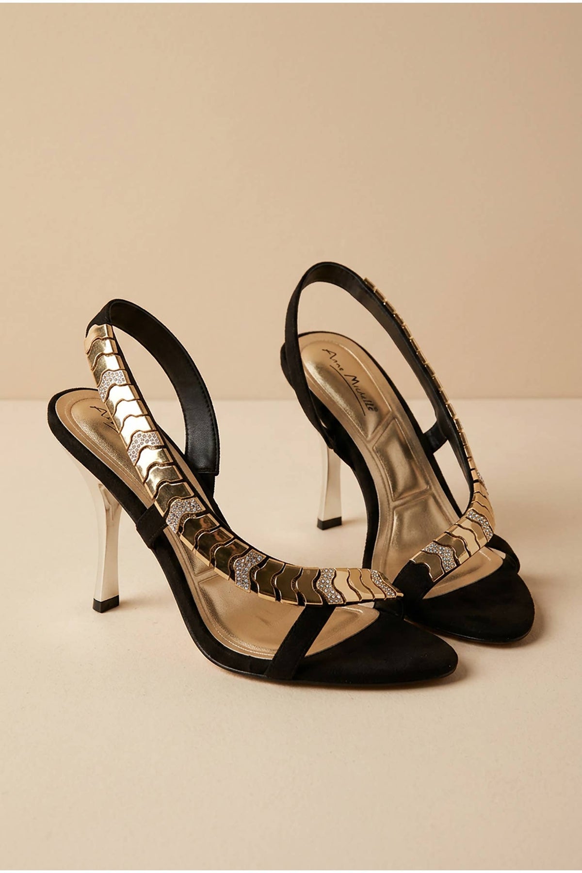 Metallic Accent Slingback Stiletto Sandals