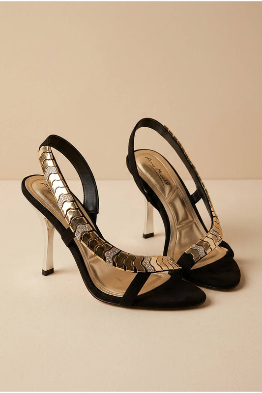 Metallic Accent Slingback Stiletto Sandals