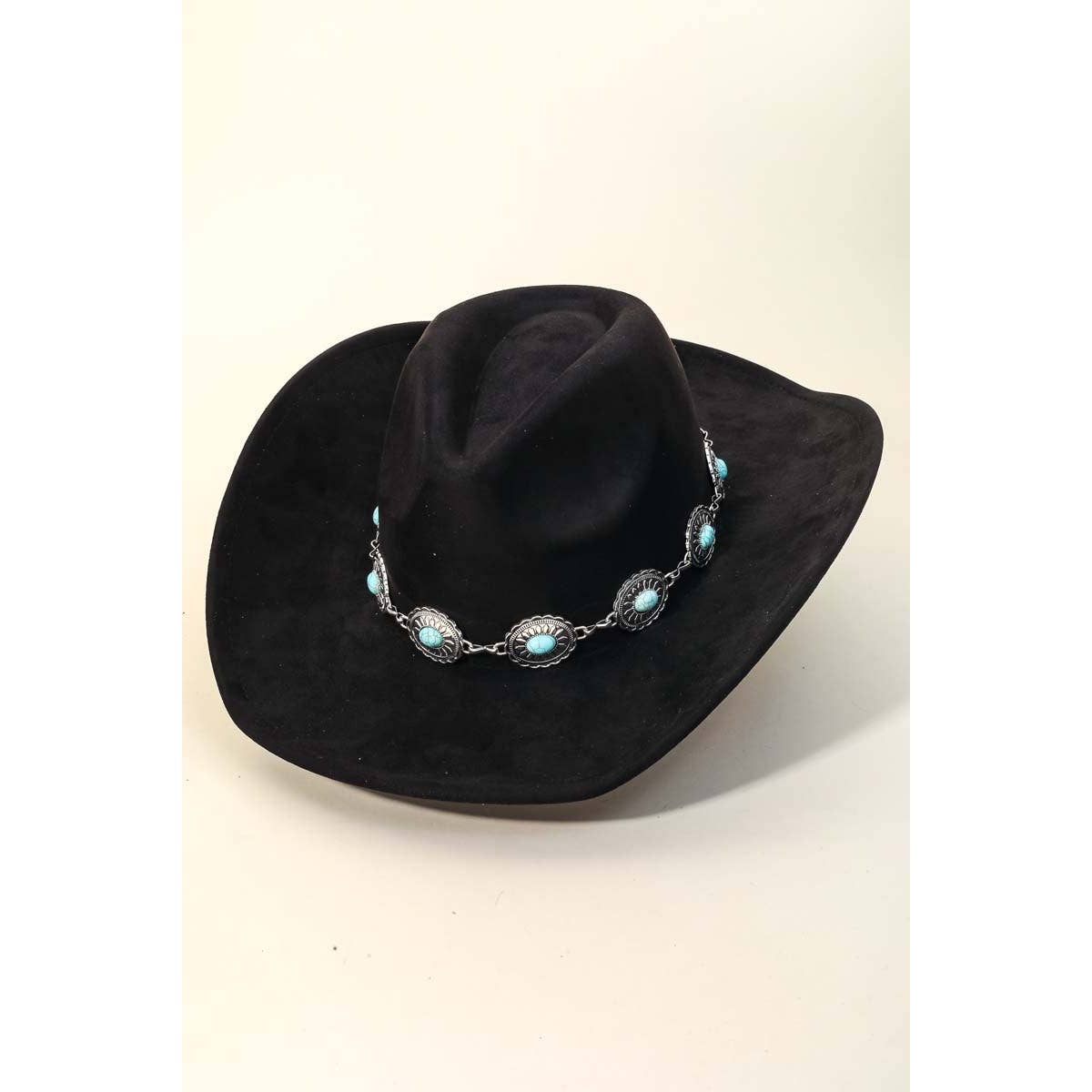 Turquoise Oval Stone Strap Cowboy Hat