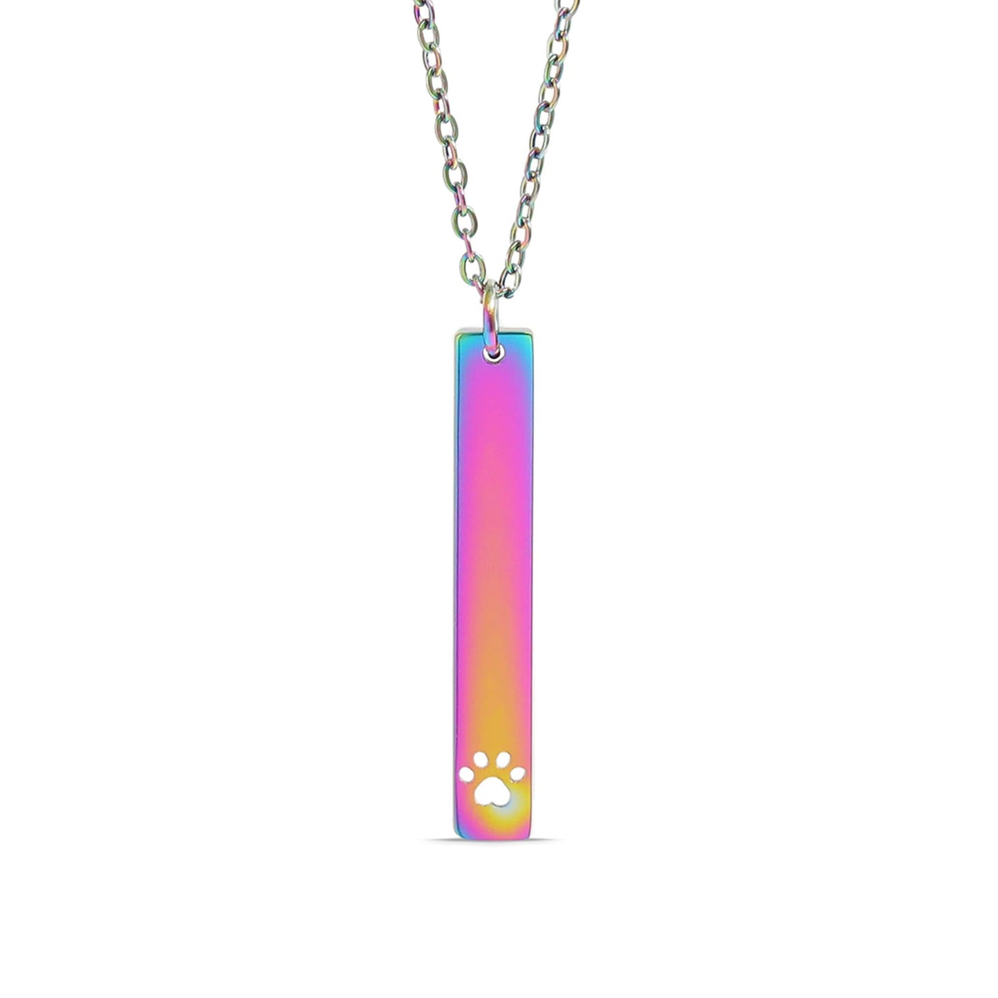 Paw Print Cutout Vertical Bar Necklace - Engravable