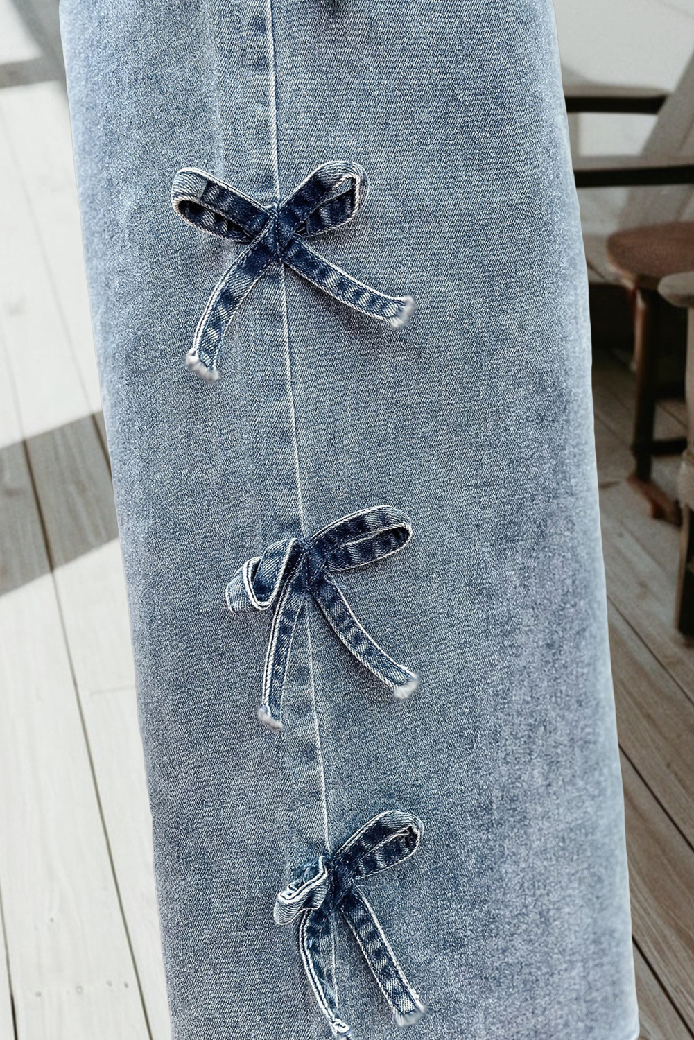 Charming Bow Detail Straight Leg Jeans