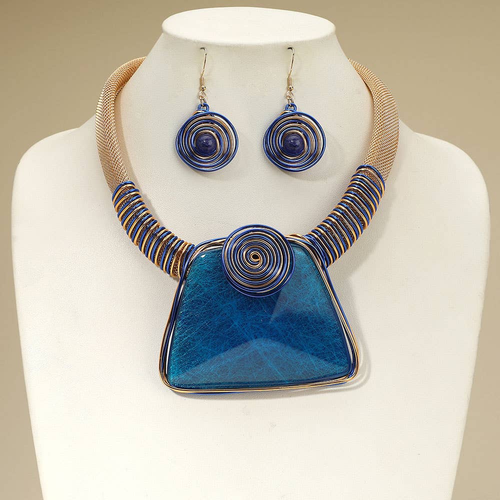 Bold Resin Geometric Pendant Accent Statement Necklace