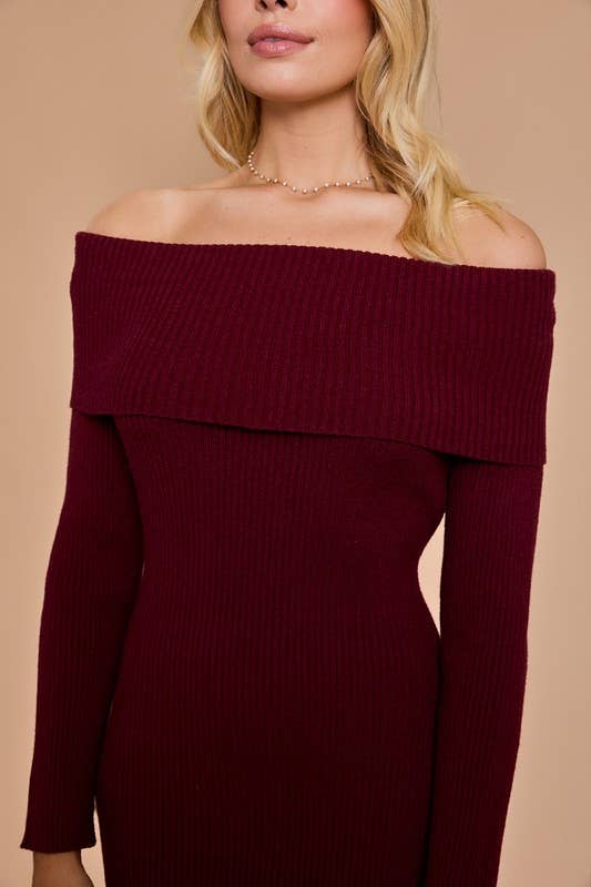 Off Shoulder Rib Knit Bodycon Dress