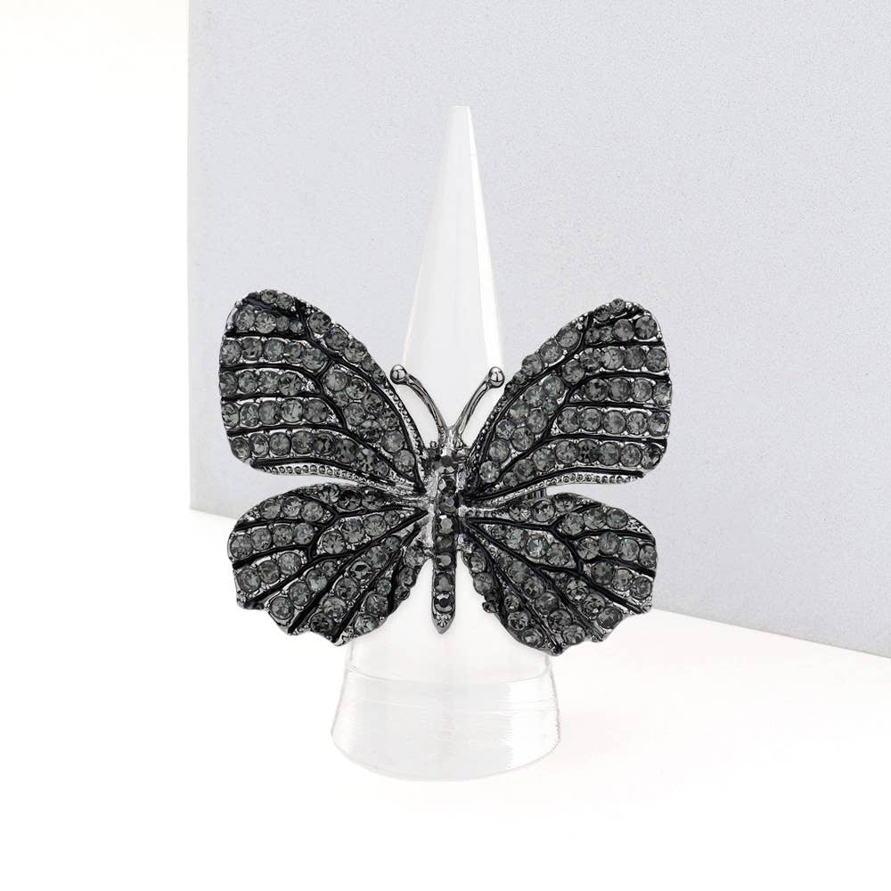 Rhinestone Embellished Metal Butterfly Stretch Ring