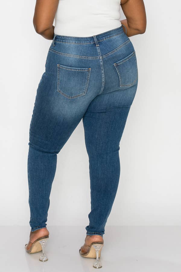 PLUS CURVY SKINNY GENTLY DESTROYED JEANS