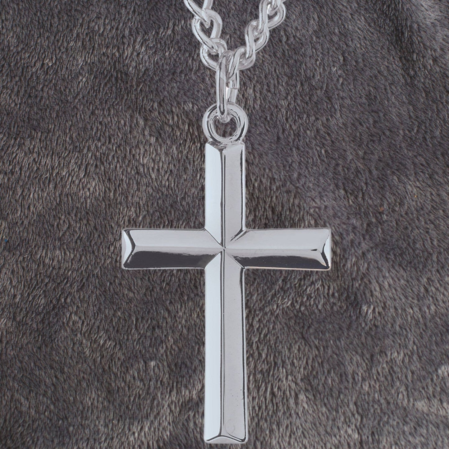 Silver Plated Beveled Cross Necklace