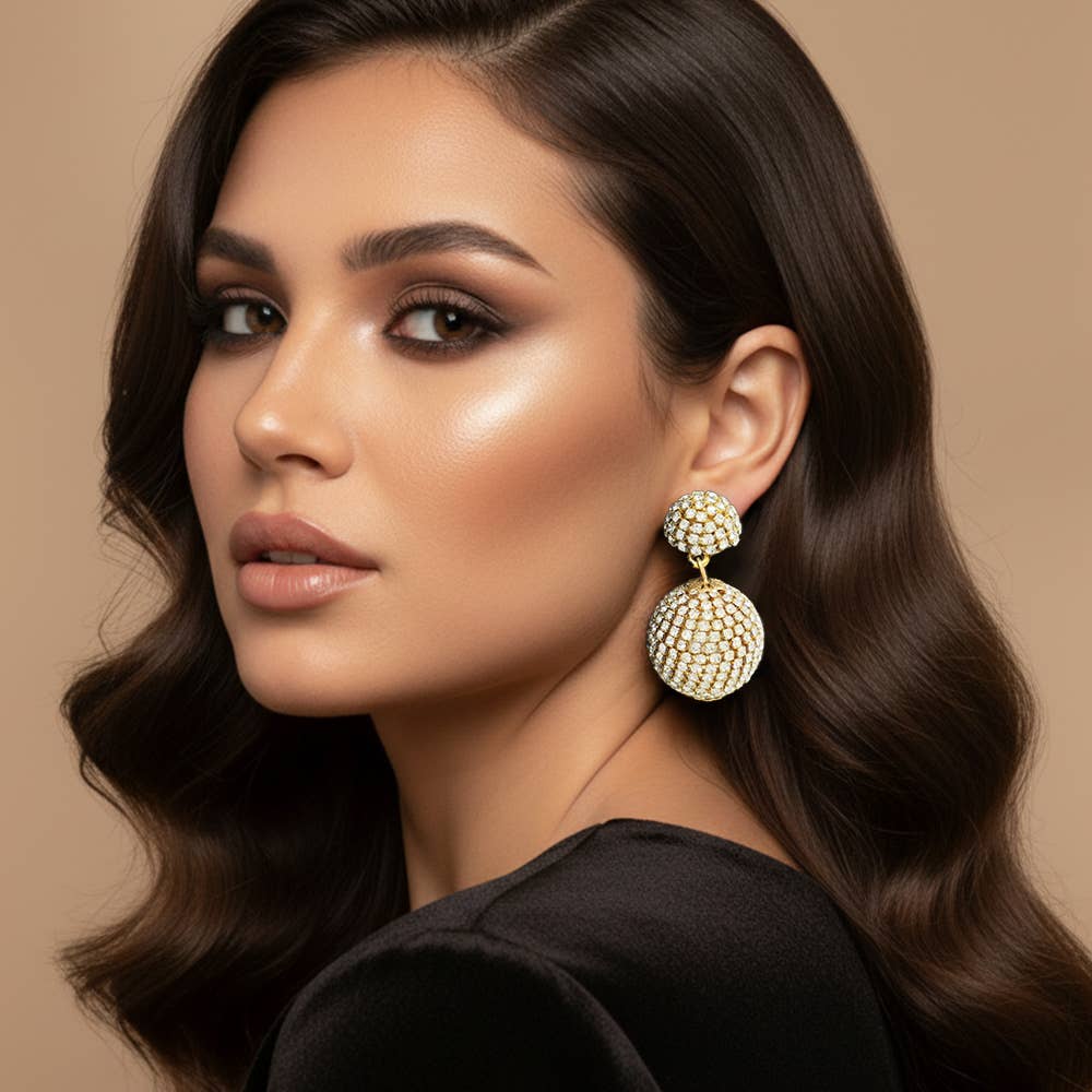 Double Rhinestone Ball Dangle Evening Earrings