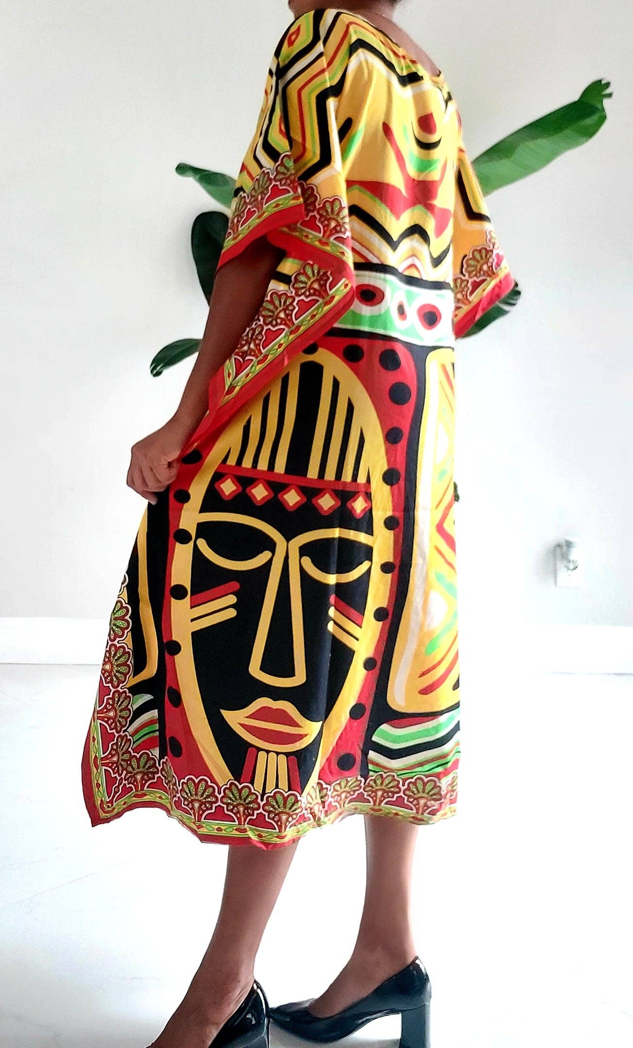 Afro Print Middi Kaftan Dress